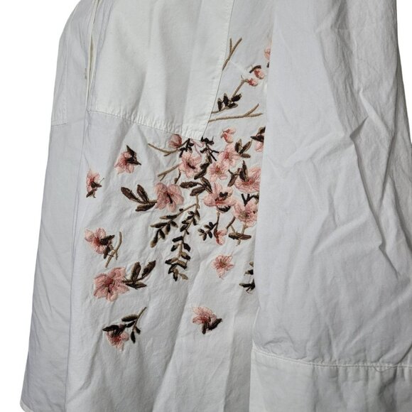 Gloria Vanderbilt Embroidered Button Down Shirt‎ White Pink Floral Womens Large - Picture 9 of 12